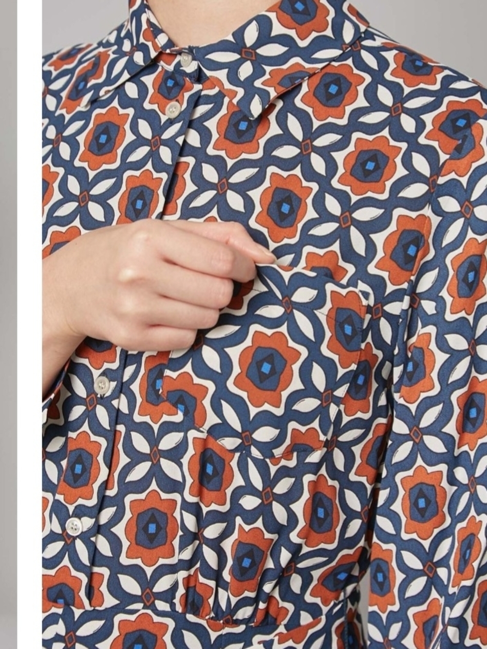 MaxMara Navy and Rust Geometric Long-Sleeve Shirt Dress - Picture 7 of 10